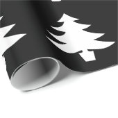 白く明るいクリスマスツリーの休日パターン黒 ラッピングペーパー (ロールコーナー)