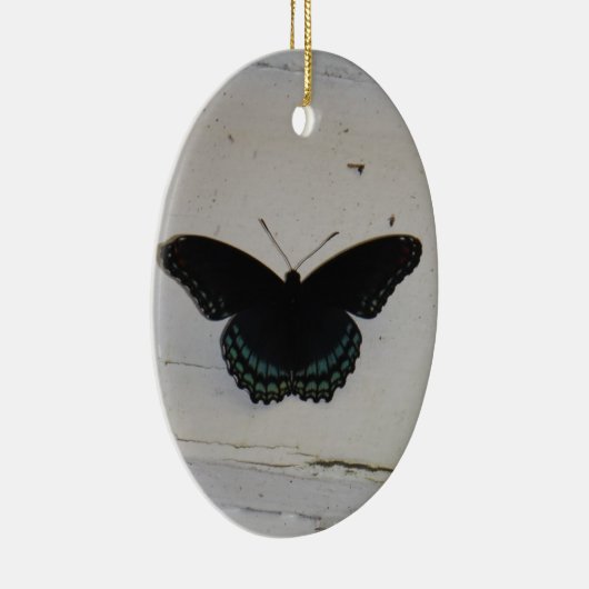 白く洗った木に黒と青の蝶 セラミックオーナメント (右)