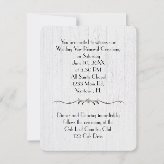 白く洗った木の上に黒い花瓶で赤いバラ 招待状 (裏面)