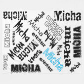 白く総括的な黒およびTurquiseの青い一流のコラージュ フリースブランケット (正面(横))