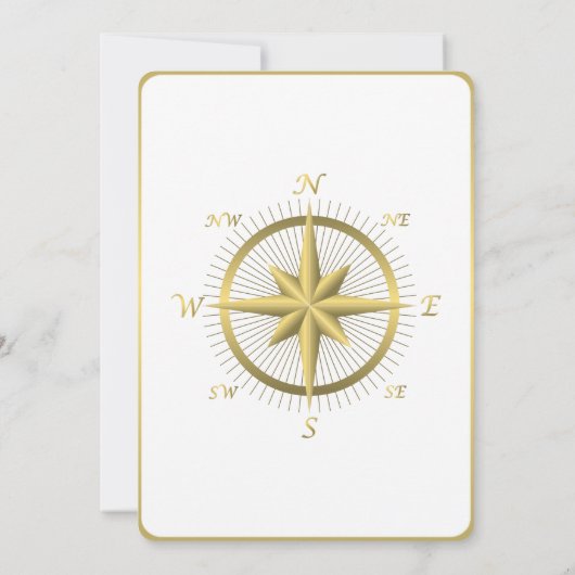 白く航海のな結婚式招待状の金ゴールドのコンパス 招待状 (裏面)
