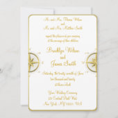 白く航海のな結婚式招待状の金ゴールドのコンパス 招待状 (正面)