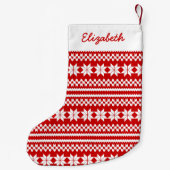 白く赤い北欧のクリスマスのセーターパターン スモールクリスマスストッキング (裏面)