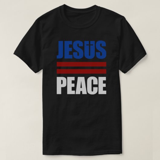 、白く赤い、JESUS=PEACE青のワイシャツ Tシャツ (デザイン正面)