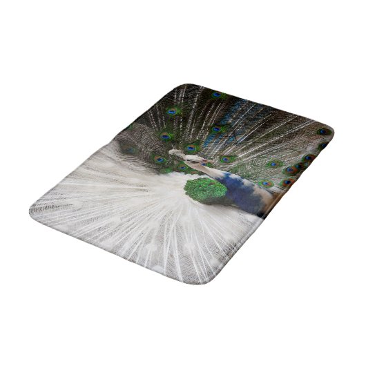 白く青い孔雀 バスマット (アングル)