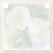 白く黄色いフリージア ガラスコースター (裏面)