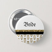 白く黒い金ゴールドのダマスク織の結婚式 缶バッジ (正面&裏面)