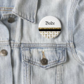 白く黒い金ゴールドのダマスク織の結婚式 缶バッジ (インサイチュ)