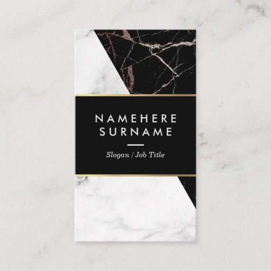 白く黒い銀製の大理石の縦の名刺 名刺 (正面)