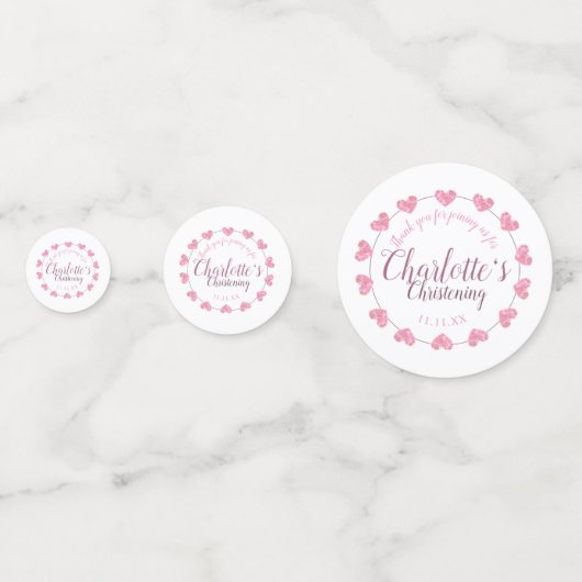 白く、ピンクのハートのベビーの娘の《キリスト教》洗礼式や命名式 コンフェッティ (裏面)