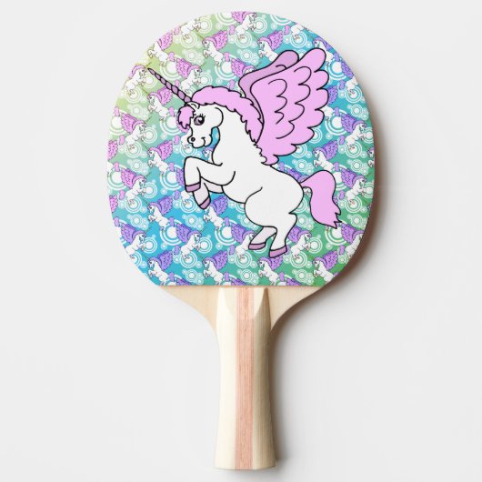 白く、ピンクのユニコーン 卓球ラケット (正面)