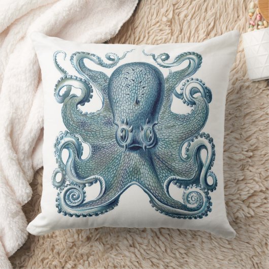 白く、航海のな装飾用クッションの青いタコ クッション (ブランケット)