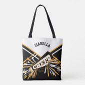 白く、黒いおよび金ゴールドのチアリーダーのデザイン トートバッグ (裏面)