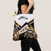 白く、黒いおよび金ゴールドのチアリーダーのデザイン トートバッグ (クローズアップ)