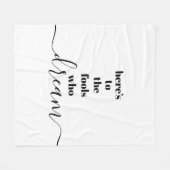 白ここで夢を見る愚か者は黒タイポグラフィ フリースブランケット (正面(横))