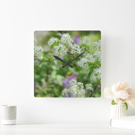 白さくらんぼと紫薄紫 スクエア壁時計 (ホーム)