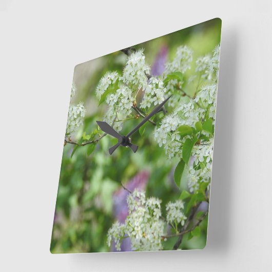 白さくらんぼと紫薄紫 スクエア壁時計 (傾斜)