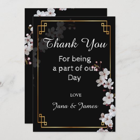 白さくらんぼの花とゴールデンフレー感謝していムユー 招待状 (正面/裏面)