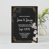 白さくらんぼの花とゴールデン結婚フレーム 招待状 (スタンド正面)