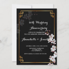 白さくらんぼの花と黄金の記念日 招待状