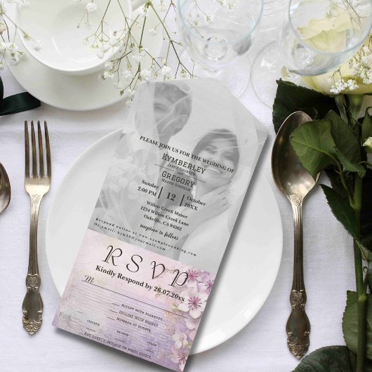 白さくらんぼの花のMauve Purpleフォトウェブサイト オールインワン招待状