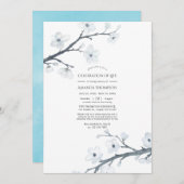 白さくらんぼ花お祝いの写真 招待状 (正面/裏面)