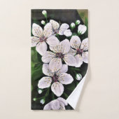 白さくらんぼ花アクリル バスタオルセット (ハンドタオル)