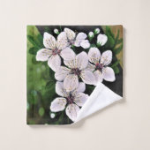 白さくらんぼ花アクリル バスタオルセット (ウォッシュタオル)