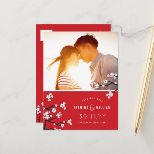 白さくらんぼ花桜写真保存日 案内ポストカード (正面/裏面インサイチュ)