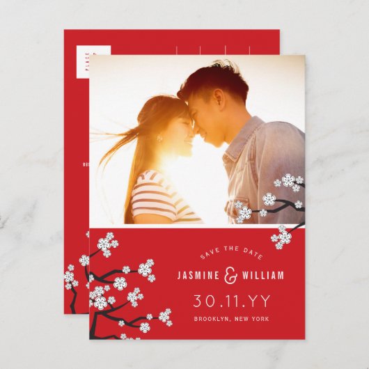 白さくらんぼ花桜写真保存日 案内ポストカード (正面/裏面)