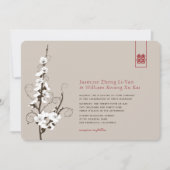 白さくらんぼ花桜渦巻きアジア結婚の 招待状 (正面)