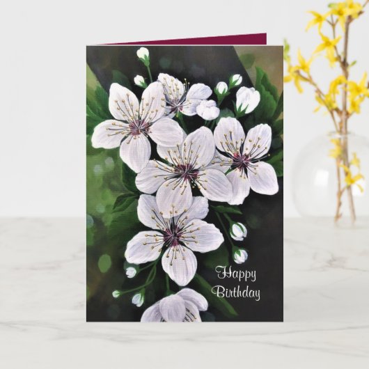 白さくらんぼ花花アートinアクリル カード (黄色い花)