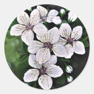 白さくらんぼ花花アートinアクリル ラウンドシール