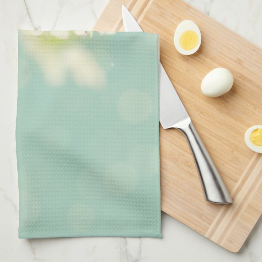 白さくらんぼ花花台所食器タオル キッチンタオル (四つ折り)