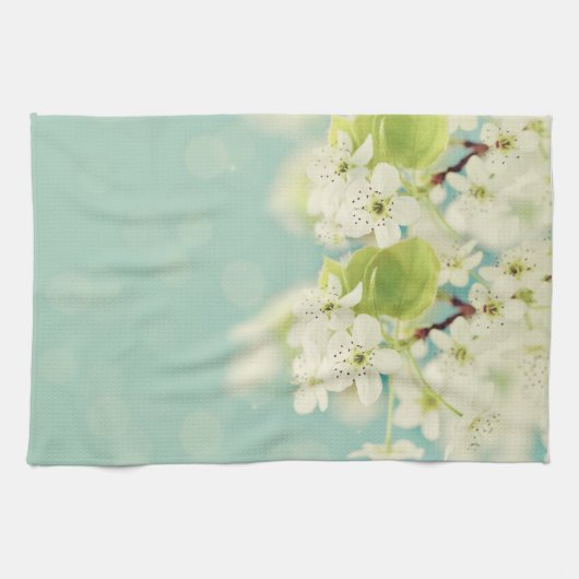 白さくらんぼ花花台所食器タオル キッチンタオル (横)