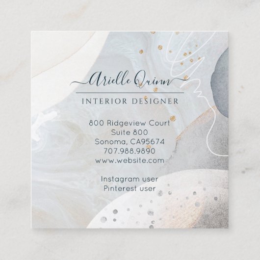 白さび青抽象芸術図形インテリアデザイナ スクエア名刺 (裏面)