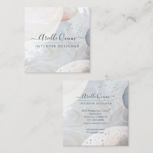 白さび青抽象芸術図形インテリアデザイナ スクエア名刺 (正面/裏面)