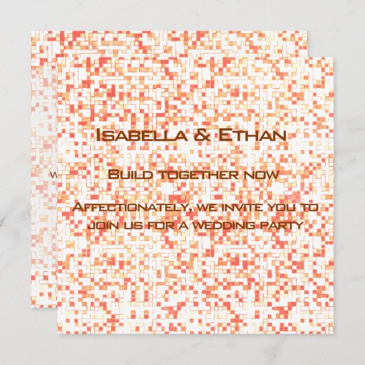白っぽい、サンゴと黄色がかった小さな正方形またはタイル 招待状 (正面/裏面)