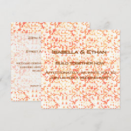 白っぽい、サンゴと黄色がかった小さな正方形またはタイル 招待状