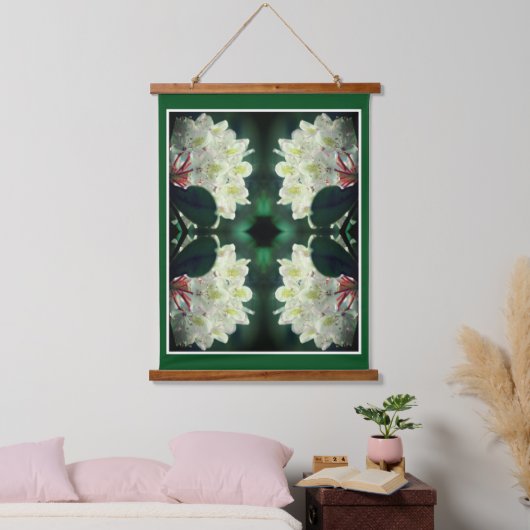 白つつじ花と雨粒抽象芸術 吊り下げ型タペストリー (寝室)