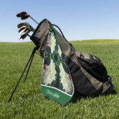 白つつじ花の雨粒パーソナライズされた ゴルフタオル (グリーン)