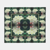 白つつじ花抽象芸術模様 フリースブランケット (正面(横))