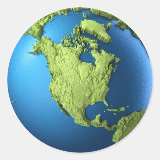 白で孤立した地球3d.北米大陸 ラウンドシール (正面)