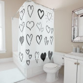 白で孤立した手書きハートのコレクション  シャワーカーテン (インサイチュ)