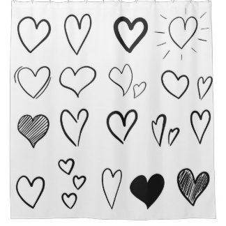 白で孤立した手書きハートのコレクション  シャワーカーテン
