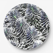 白で植物の模様 ペーパープレート (正面)