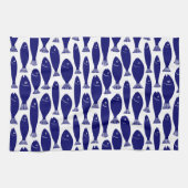 白で濃紺魚パターン- キッチンタオル (横)