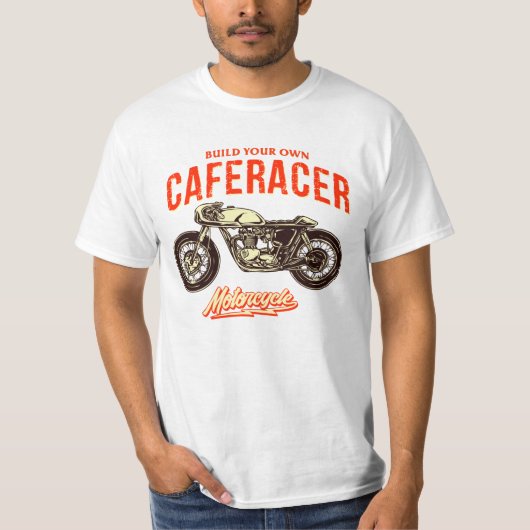 白で独自のカフェレーサーバイクを構築 Tシャツ (正面)