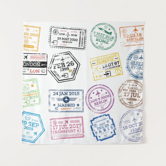 白で隔離されたパスポート切手のコレクション。V タペストリー (正面)