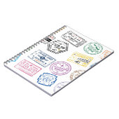 白で隔離されたパスポート切手のコレクション。V ノートブック (左側)